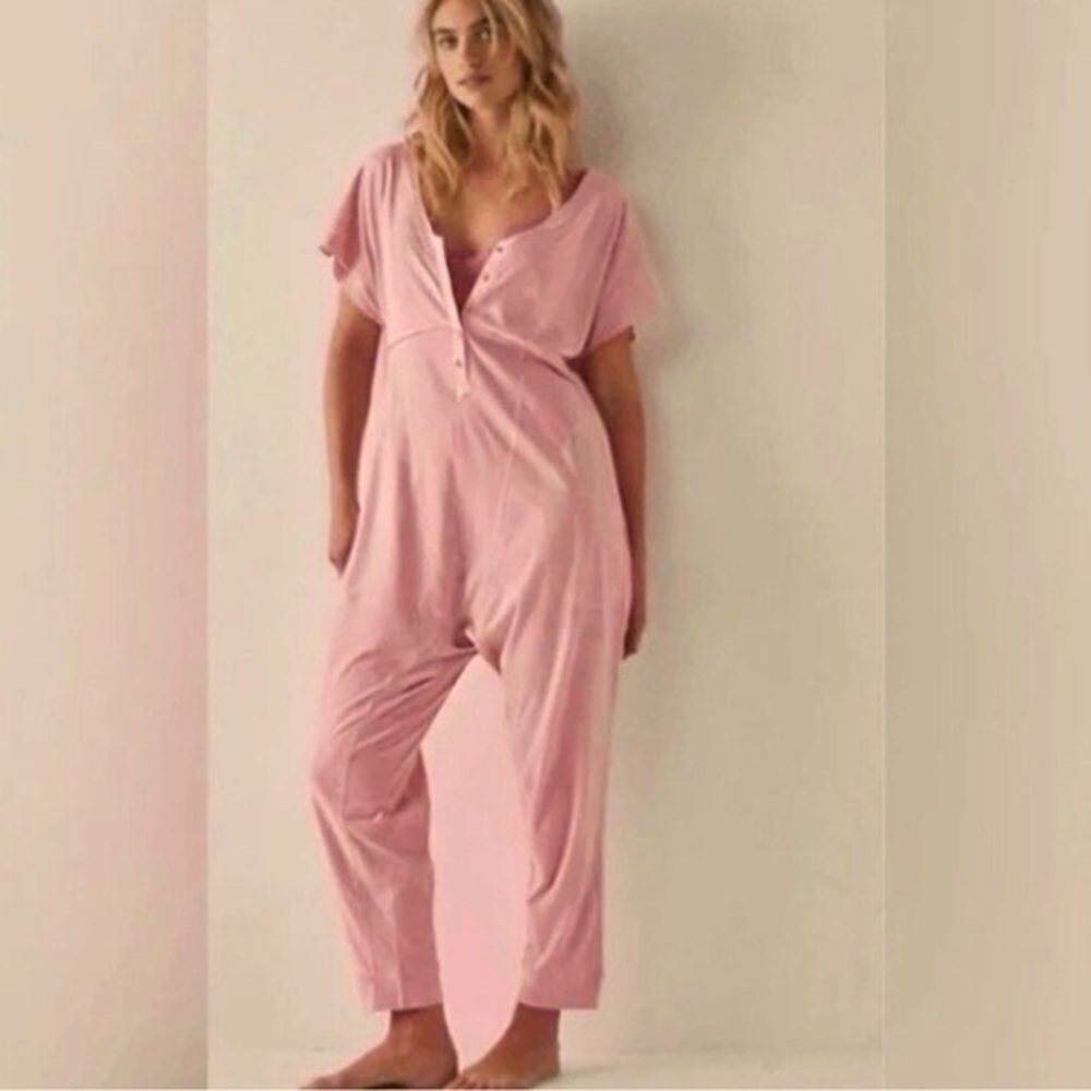 Free People Pink Short Sleeve Jumpsuit Romper